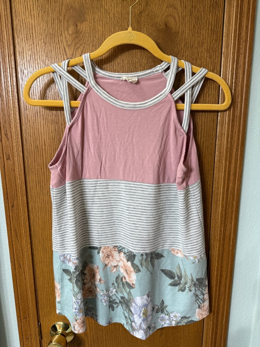 Lovely Melody Dusty Pink, Gray & Mint Floral Tiered Tank